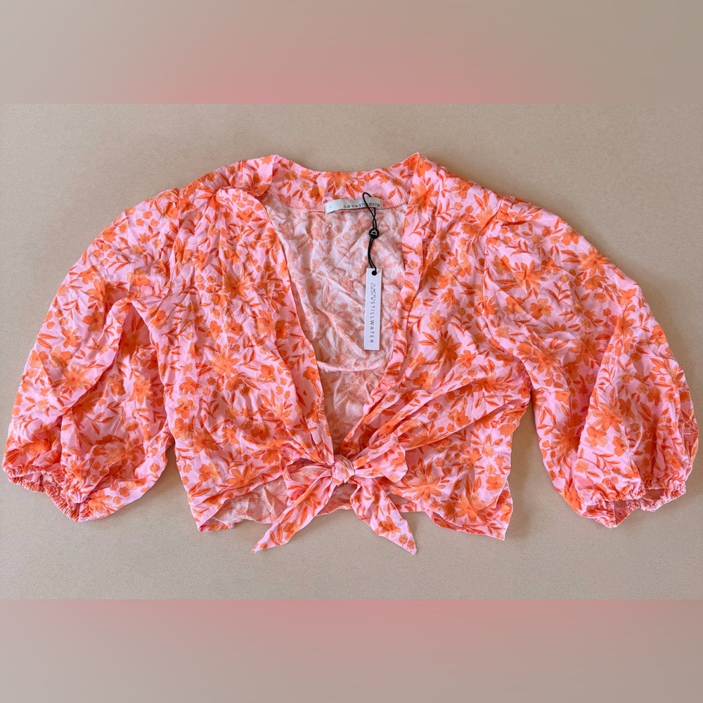 STILLWATER Vibrant Floral Tie-Front Blouse NWT